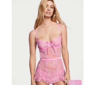 (NEW*) Victoria Secret Wicked La Fleur Open Back Babydoll (XS) Baby Pink